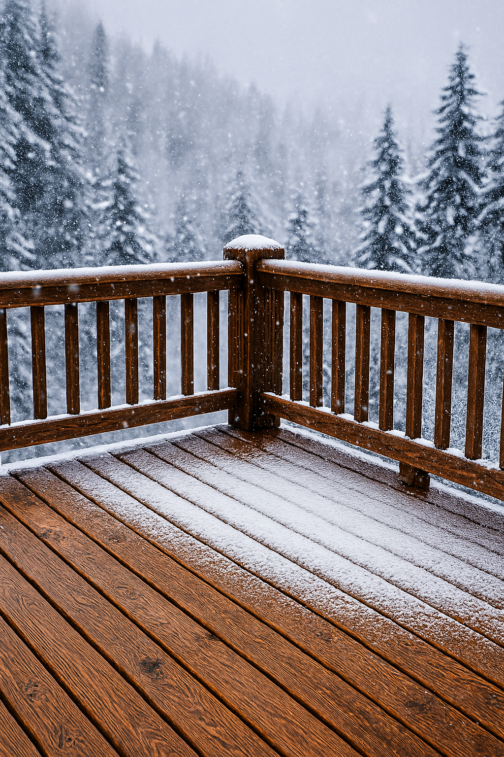 کفپوش چوبی فضای باز در زمستان